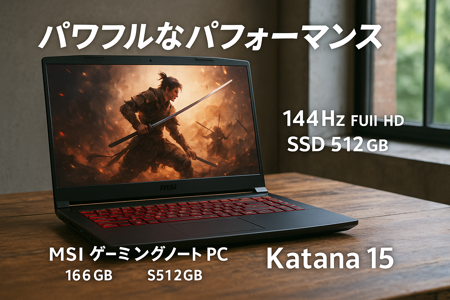 【第13世代Corei7 & RTX4070搭載】MSIゲーミングノートPC Katana15 メモリ16GB/SSD512GB/15.6インチ FHD 144Hz/Core i7-13620H/RTX 4070/Windows 11/Katana-15-B13VGK-2102JP