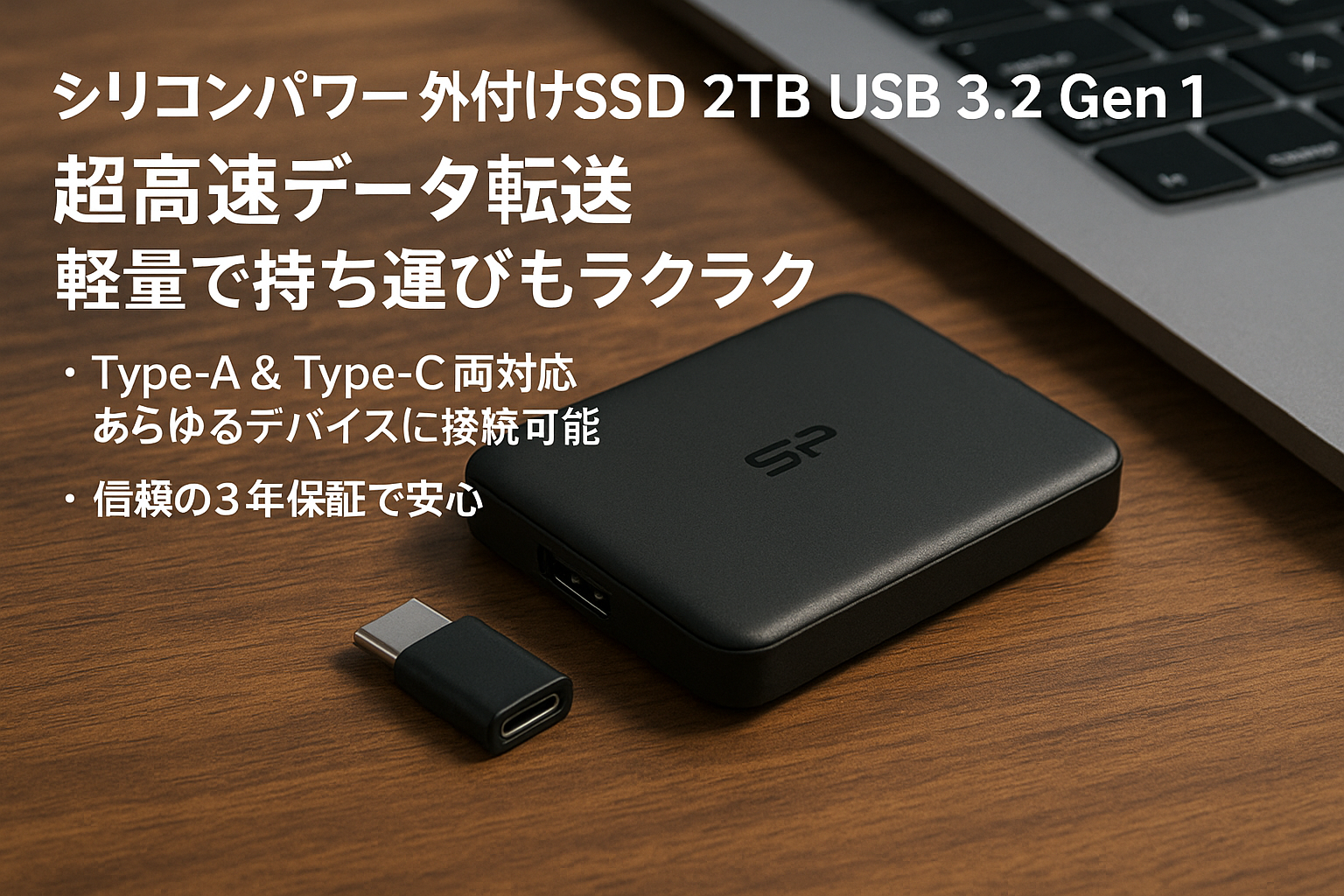 シリコンパワー 外付けSSD 2TB USB 3.2 Gen 1 Type-A メーカー3年保証 Type-A to USB Type-C コネクター付属 SP020TBPSDS05SAKTC