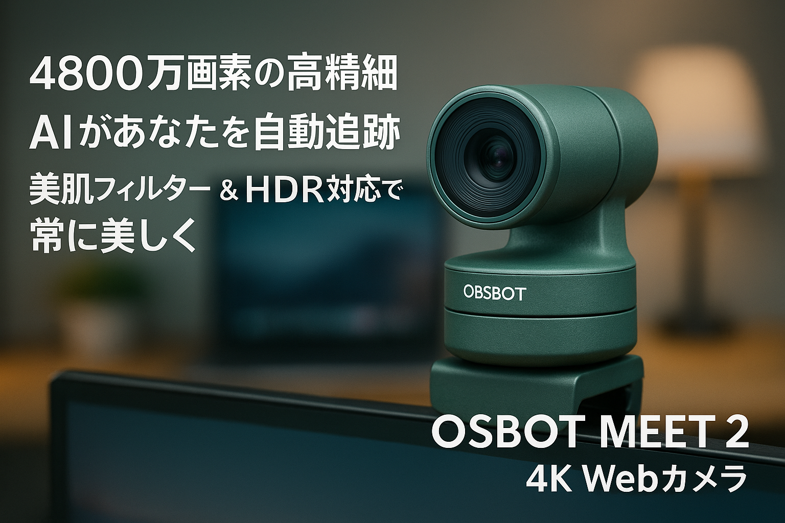 OBSBOT MEET 2 4K Webカメラ ウェブカメラ AI搭載 4800万画素 HDR 位相差検出AF フィルター加工 ノイズ低減マイク ライブ配信 ビデオ通話 PC Mac Windows (グリーン)