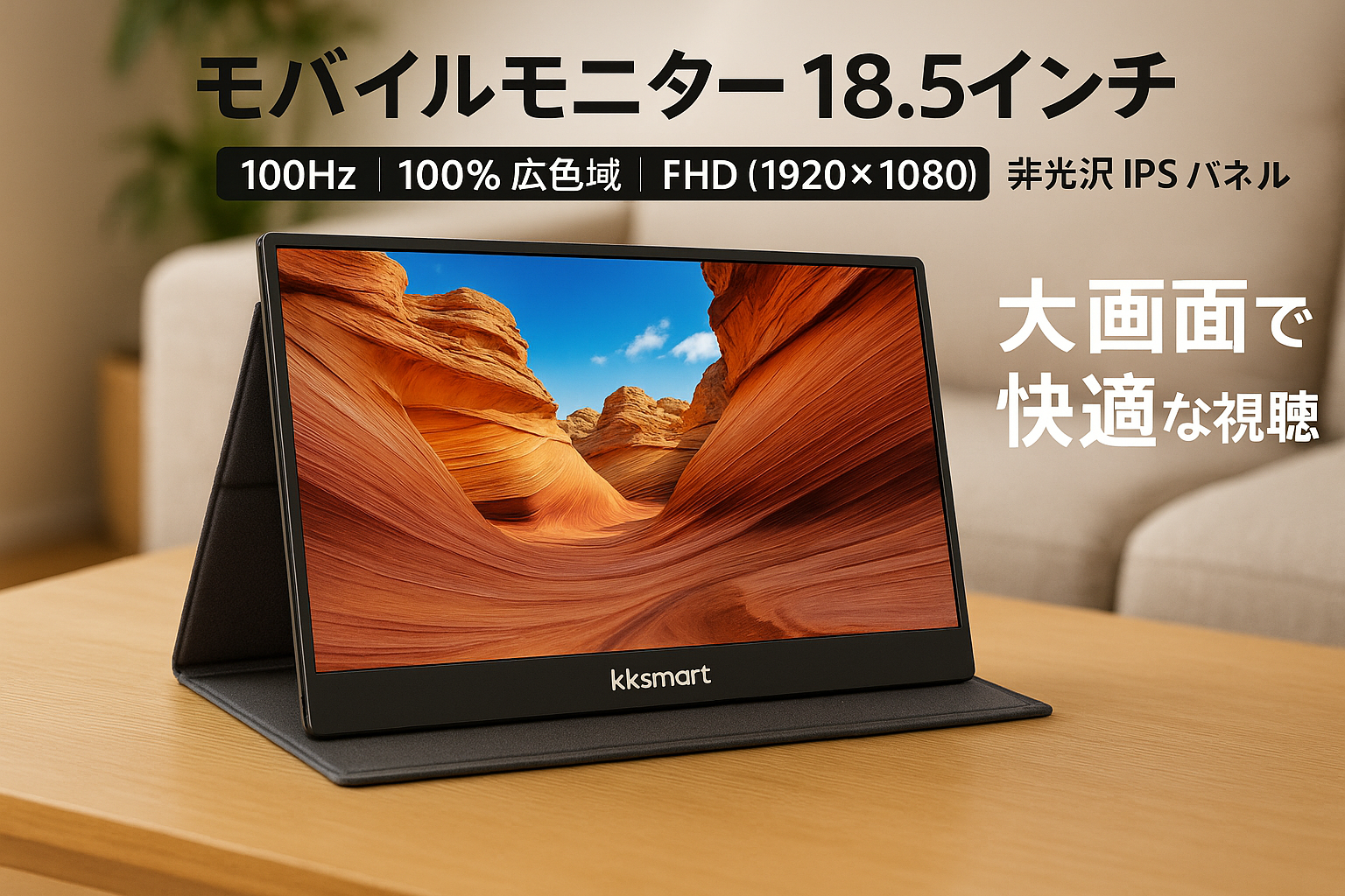 モバイルモニター 18.5インチ kksmart 100hz高速応答 100%広色域 FHD(1920*1080) 極細ベゼル 非光沢 IPSパネル モバイルディスプレイ サブモニター スピーカー内蔵 PS4/PS5/XBOX/Switch/PC/Macなど対応 収納ケース付き C-185P