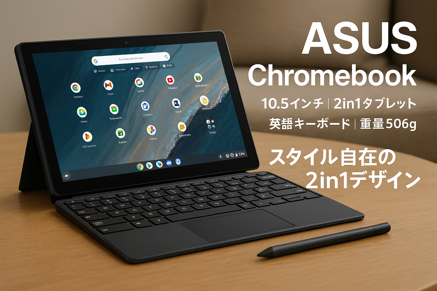 ASUS Chromebook クロームブック Detachable CM3 10.5インチ 2in1 タブレット 英語キーボード 重量506g ペン付き ミネラルグレー CM3000DVA-HT0020_ENG
