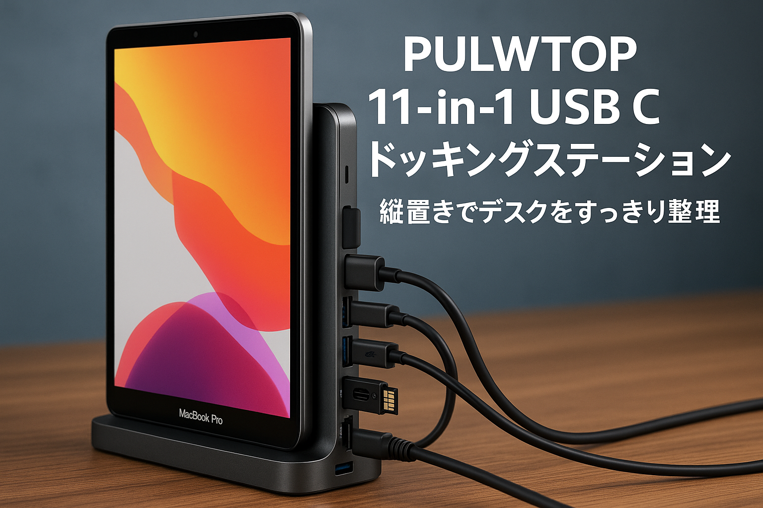 PULWTOP 11 in 1 USB C ドッキングステーション Macbook Pro/Air用 縦置き Type-C スタンドとドック 一体型 拡張ドッキング 1*HDMI 4K@60Hz +1*SSDスロット付 (SSD含まれない) + 2*USB-A 3.0+ 2*USB-C 3.2 10Gbps + SD/TFカードリーダー + RJ45 + PD 100W入力 Mac/Win対応