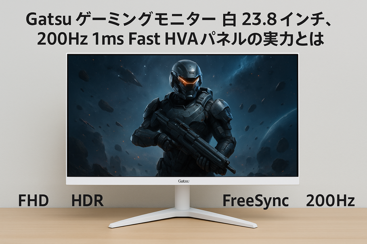 Gatsu ゲーミングモニター 白 23.8インチ 200Hz 1ms Fast HVAパネル FHD 200Hz/180Hz/165Hz/144Hz ps5/switch/xbox対応 パソコン モニター pcモニター ホワイト 2mm狭額縁 HDR/FreeSync(VRR)/G-Sync/OverDrive/チルト/スピーカー内蔵 イヤホン/HDMI/DP/USB-A2.0(スマホ充電可能)