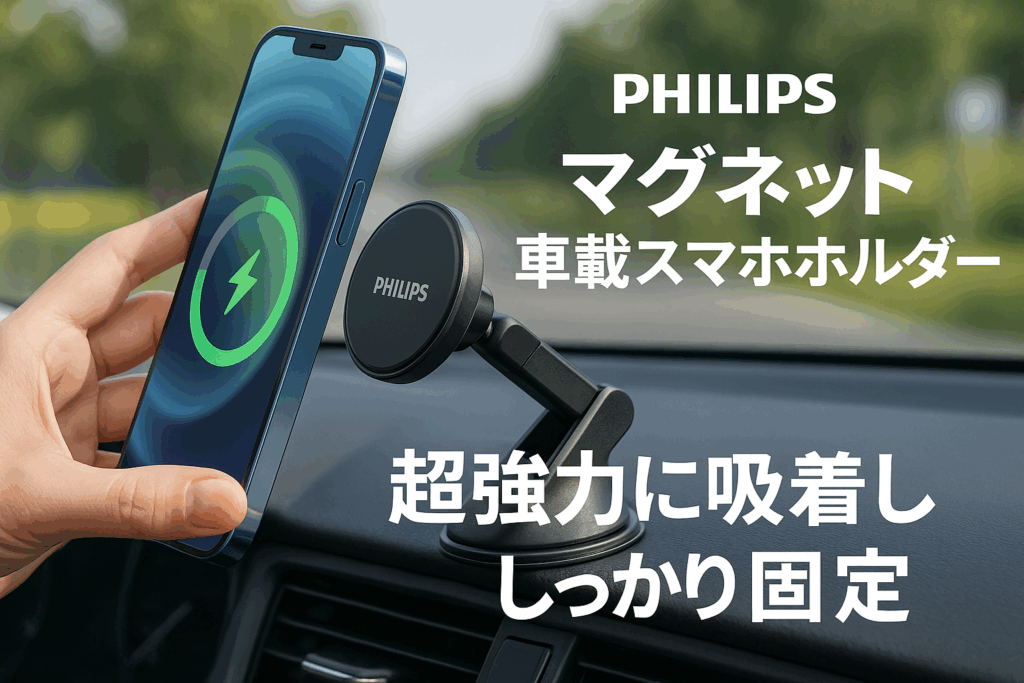 Philips (フィリップス) マグネット車載スマホホルダー magsafeホルダー 超強力吸着 真空吸盤 携帯ホルダー 多角度調整 360°回転な台座 車用ホルダー 折りたたみ式 片手操作 カー用品 全機種対応 DLK4131B
