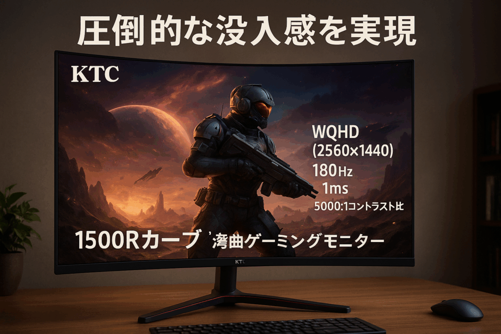KTC 27インチ 湾曲ゲーミングモニター WQHD (2560x1440) 180Hz 1ms 5000:1コントラスト比 132%sRGB VAパネル FreeSync & G-Sync対応 HDR10 PS5対応 1500Rカーブ HDMI×2 DP×2 H27S17