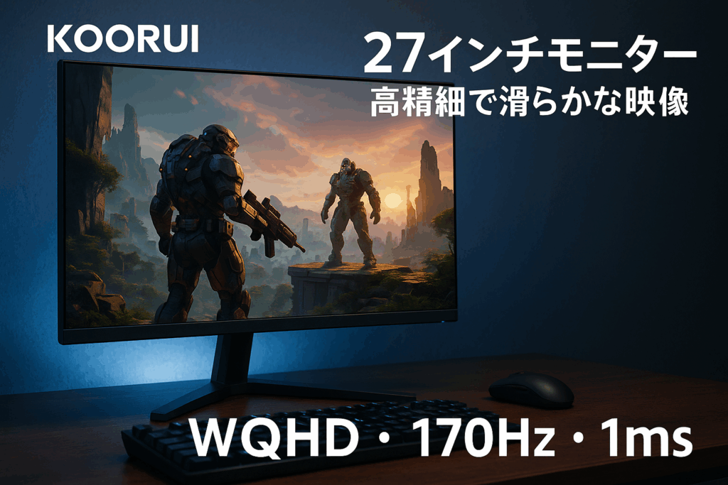 KOORUI ゲーミングモニター 27インチモニター WQHD 170Hz 1ms PCモニター ディスプレイ VA AdaptiveSync G-SYN互換 DPx1/HDMIx2/ブルーライトカート/VESA/ゲームモード(FPS/RPG)/傾き調節 GN03