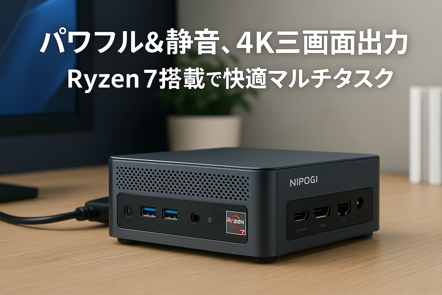 NIPOGI ミニpc AMD Ryzen 7 5825U (8C/16T最大4.50GHz) mini PC 16GB DD4 512GB SSD Windows11 Pro 4K60Hz 3画面出力 Type-C WiFi 6 Bluetooth 5.2