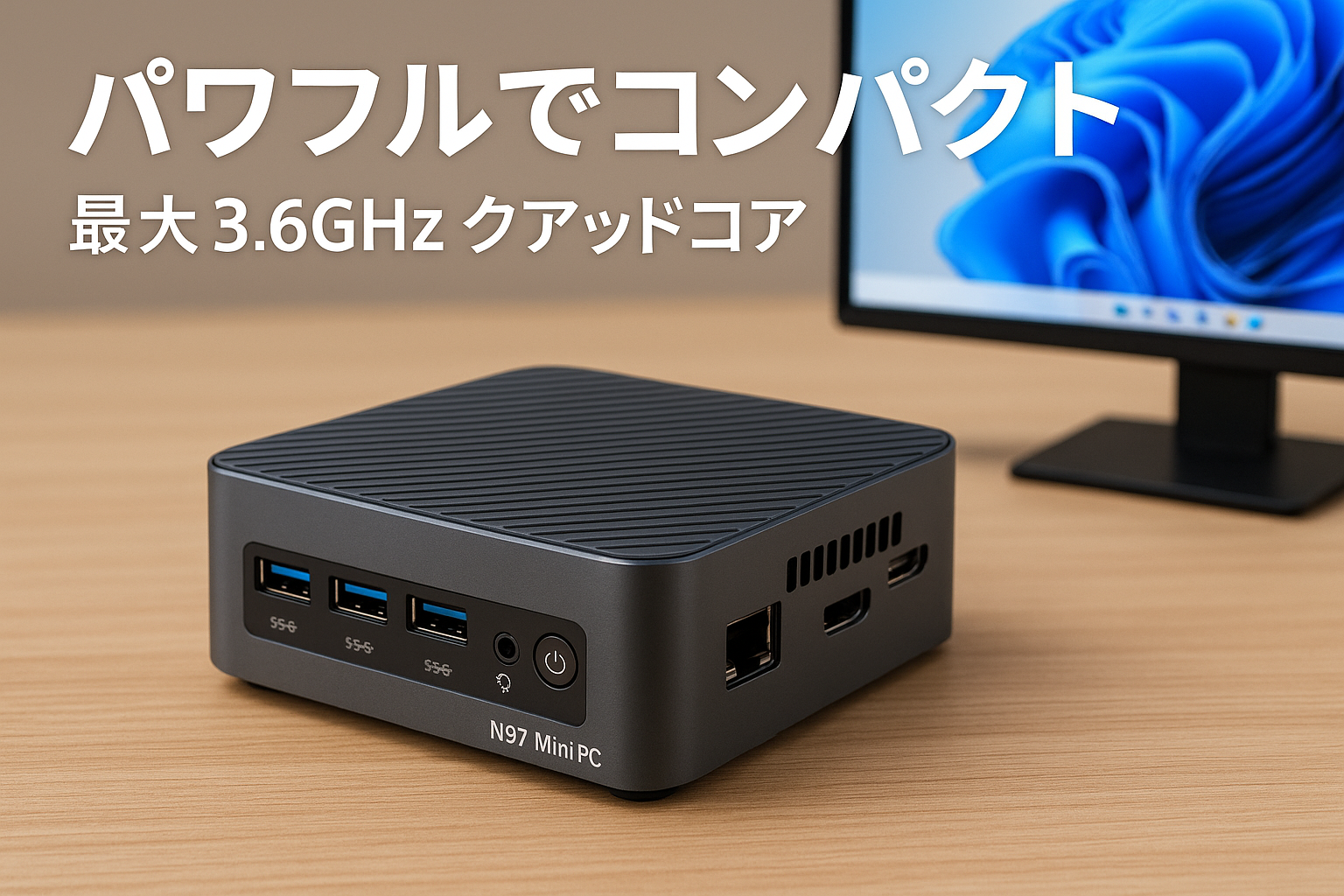 ミニpc N97 mini pc 動作より安定最大3.6GHz 4C/4T 小型pc 8GB DDR4 256GB M.2 SSD 2TB拡大可能 ミニパソコン 4K 静音 高速熱放散 2024 第12世代 n97ミニpc 豊富なインターフェース USB3.0×2/USB2.0×2/HDMI×2 高速2.4G/5GWi-Fi BT4.2 省電力 みにpc windows11対応