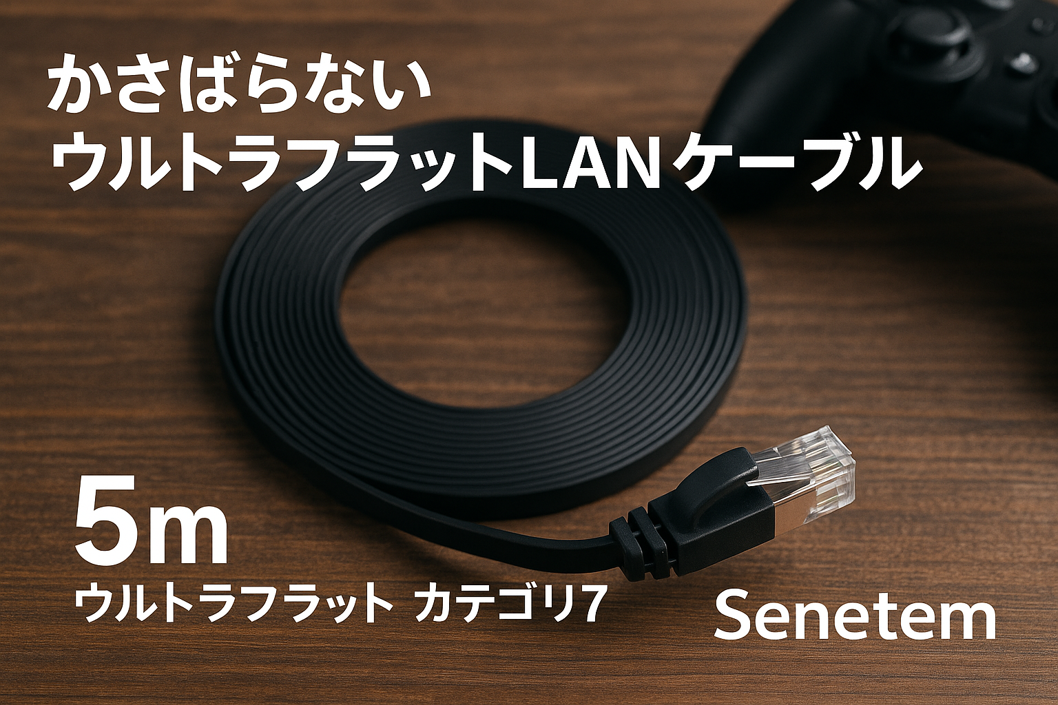 Senetem LANケーブル 5m ウルトラフラット カテゴリ7 高速 10Gbps/600MHz CAT7準拠 イーサネット RJ45 ツメ折れ防止 やわらか スリム ブラック モデム ルータ PS3 PS4 PS5 Xbox等に対応