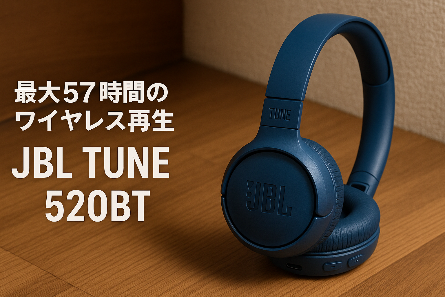 JBL TUNE 520BT Bluetoothヘッドホン 密閉型/最大約57時間連続再生/オンイヤー/USBタイプC充電/マルチポイント/JBLアプリ対応 ブルー JBLT520BTBLU