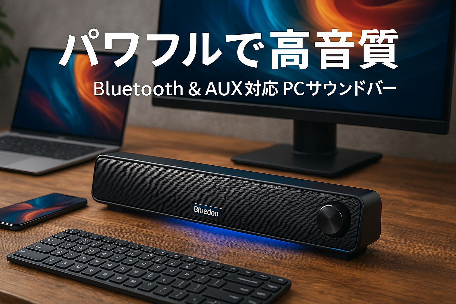 Bluedee PCスピーカー サウンドバー Bluetooth & AUX接続 10W ステレオ 大音量&豊かな低音 ラップトップ、タブレット、スマートフォンに対応、USB給電式のパソコンスピーカー