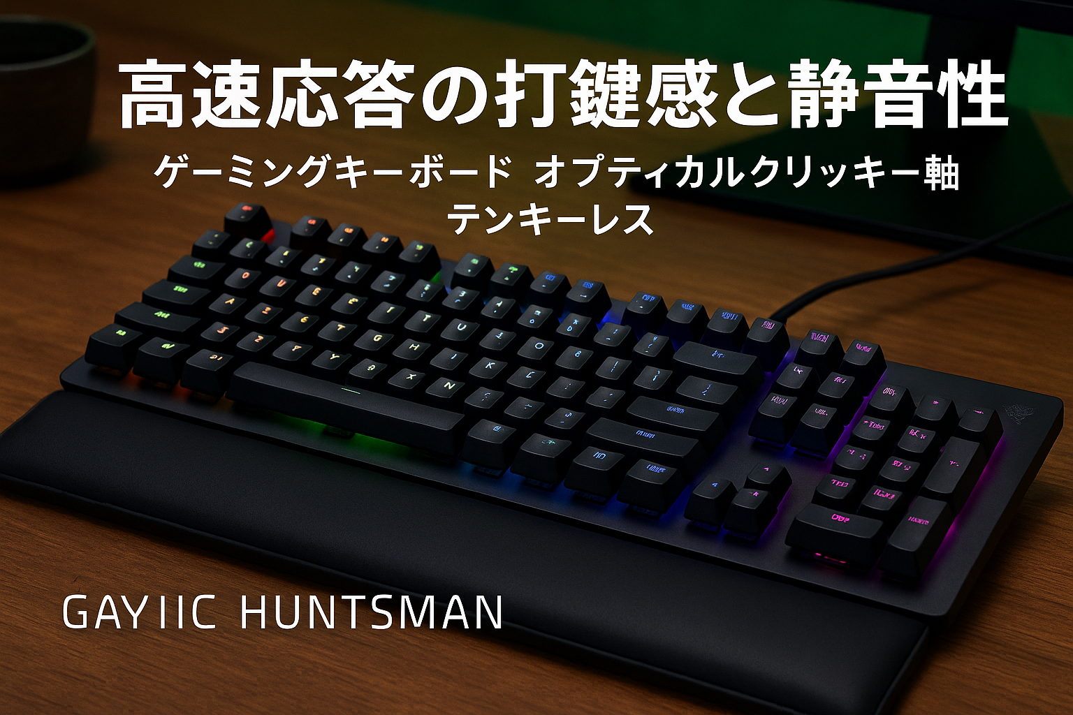 Razer Huntsman V2 Tenkeyless Clicky Optical Switch ゲーミングキーボード 英語 US配列 オプティカルスイッチ クリッキー触感 静音 テンキーレス ダブルショット PBT キーキャップ リストレスト Chroma RGB 【日本正規代理店保証品】 RZ03-03940300-R3M1 Black