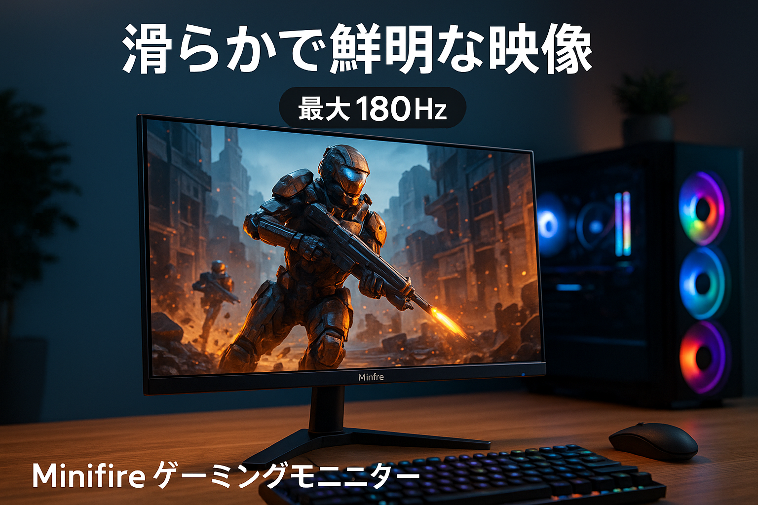 Minifire ゲーミングモニター 24インチ 最大180Hz sRGB 110% HDR10 300cd/m²内蔵スピーカー DCI-P3 80% Adaptive Sync FHD 16.7M(8 bits) VESA 75*75mm DP1.4 HDMI ポート (HDMIケーブル付属、MFG24F4S)