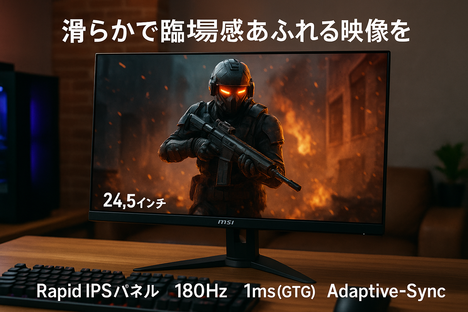 MSI ゲーミングモニター G255F 24.5インチ/フルHD/Rapid IPSパネル/180Hz/1ms(GTG)/Adaptive-Sync/HDMI/DP/メーカー3年保証