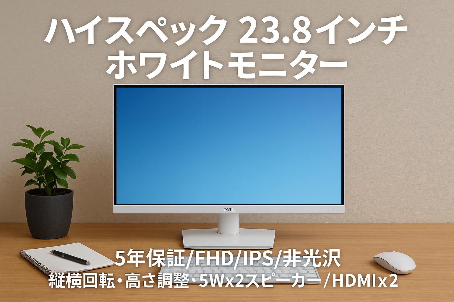 Dell ハイスペック 23.8インチ ホワイトモニター(5年保証/FHD/IPS,非光沢/縦横回転,高さ調整/5Wx2スピーカー/HDMIx2) S2425HS-A
