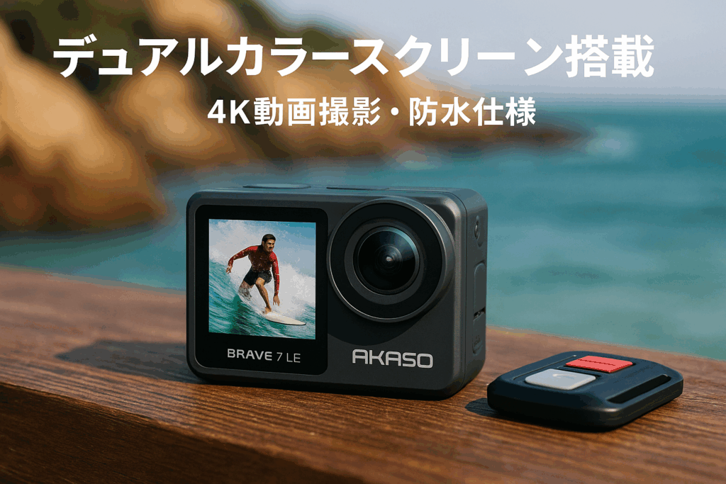 AKASO Brave 7 LE アクションカメラ 4K 20MP IPX7本機防水 40M防水 水中カメラ 六軸手ぶれ補正 デュアルカラースクリーン タッチパネル式 タイムラプス WiFi/Type-C外部マイク対応 1350mAhバッテリー2個 リモコン付き HDMI出力 アクションカム