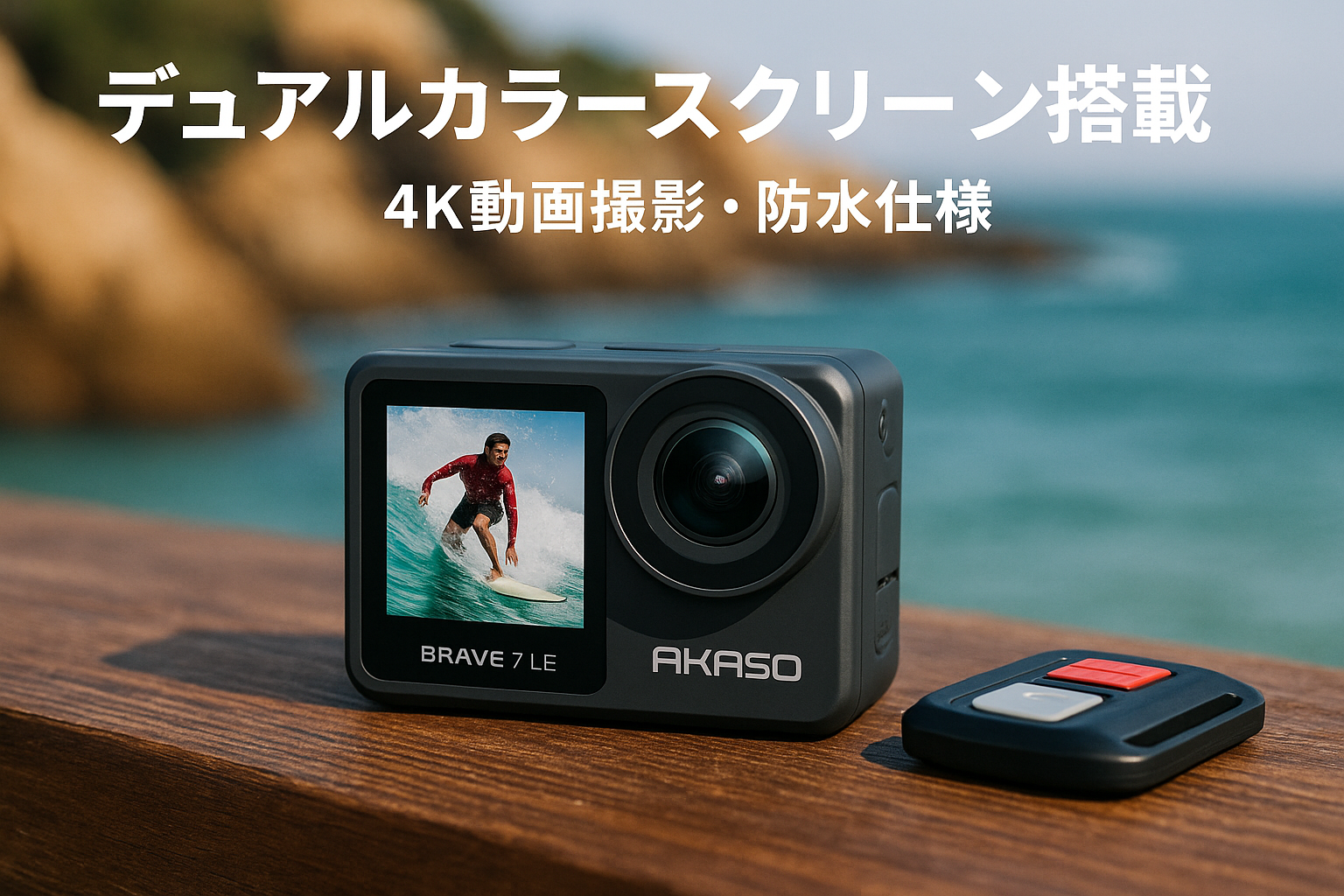 AKASO Brave 7 LE アクションカメラ 4K 20MP IPX7本機防水 40M防水 水中カメラ 六軸手ぶれ補正 デュアルカラースクリーン タッチパネル式 タイムラプス WiFi/Type-C外部マイク対応 1350mAhバッテリー2個 リモコン付き HDMI出力 アクションカム