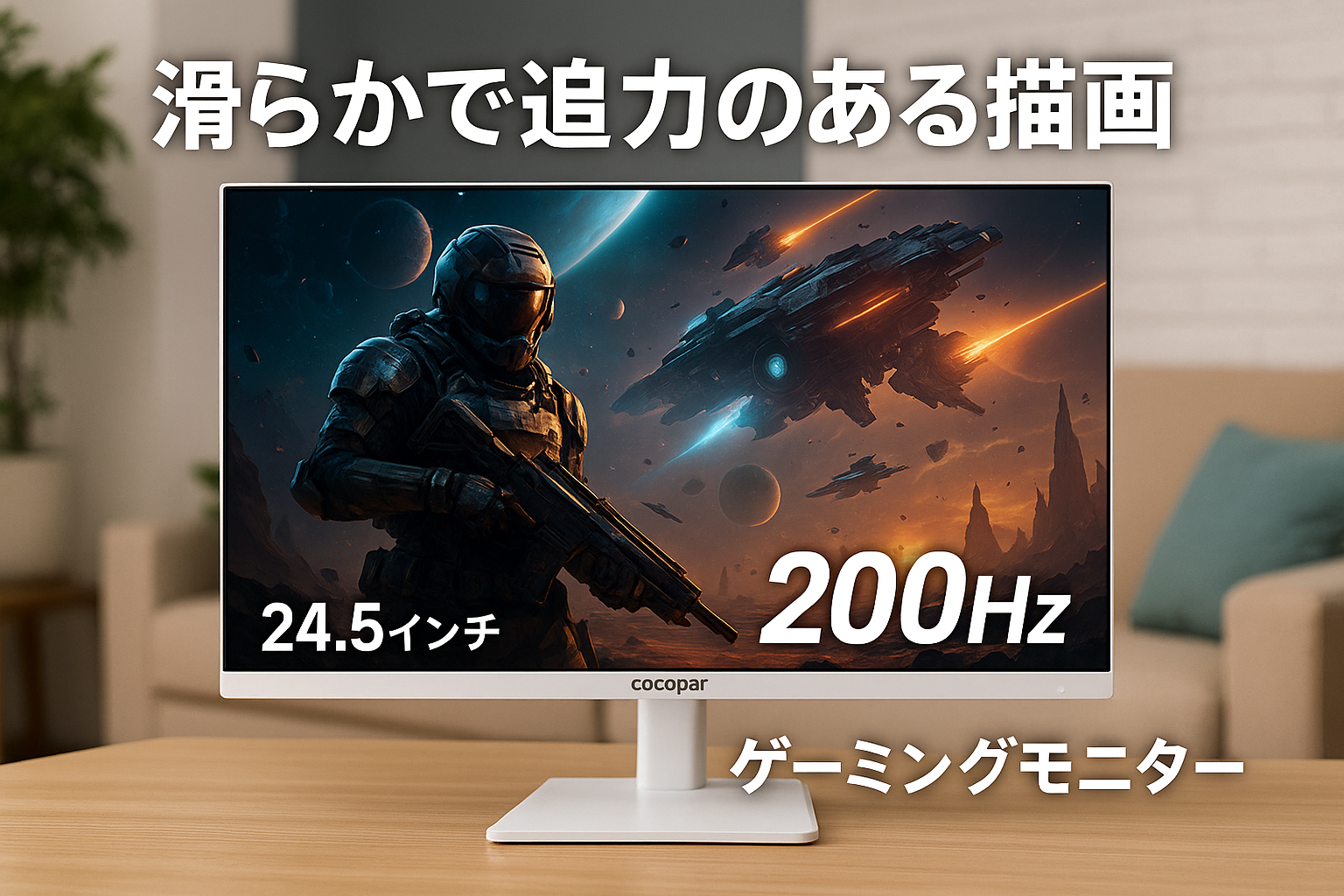cocopar モニター 24.5インチ 白 Type-C接続可 ゲーミングモニター 200Hz/180Hz/165Hz/ 144Hz/ 120Hz対応 120%sRGB広色域 350nit高輝度 1ms応答 1080p 非光沢IPS VESA対応 角度調整 HDMI2.0 DP1.4 FreeSync/HDR/OD/MPRT/チルト スピーカー内蔵 パススルー充電 ホワイト HG-245HCW