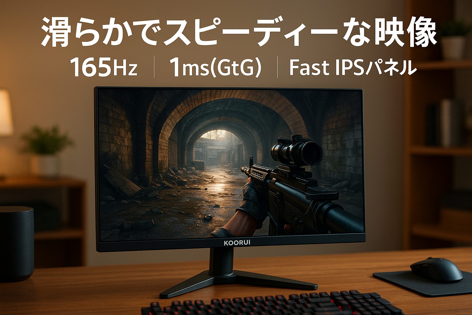KOORUI ゲーミングモニター 24 インチ 165Hz 1ms(GtG) Fast IPSパネル FPS向き フルHD ゲームモニター Adaptive Sync対応 pcモニター 傾き調節 HDMI×2 DisplayPort