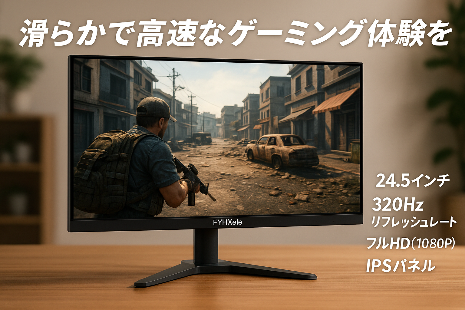 FYHXele モニター 24.5インチ 320Hz 1080P ゲーミングモニター FHD 非光沢 IPS 1ms応答 GTG 100%sRGB 16:9画面比 VESA対応 狭額縁 角度調整 内蔵スピーカー ディスプレイ サポート320hz Freesync プレミアムディスプレイ アイケア DP1.4 HDMI2.0