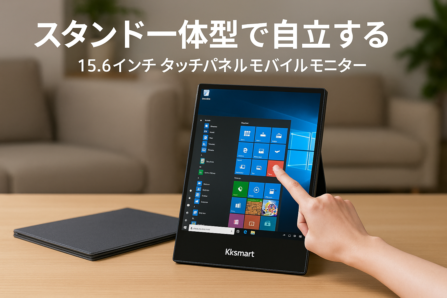 モバイルモニター kksmart 自立型 VESA対応 タッチパネル 15.6インチ 軽量590g 収納ケース付 縦置き可能 1920x1080FHD 非光沢IPSパネル モバイルディスプレイ ポータブルモニターType-C/miniHDMI PS4/XBOX/Switch/PC/Macなど対応 CT-1