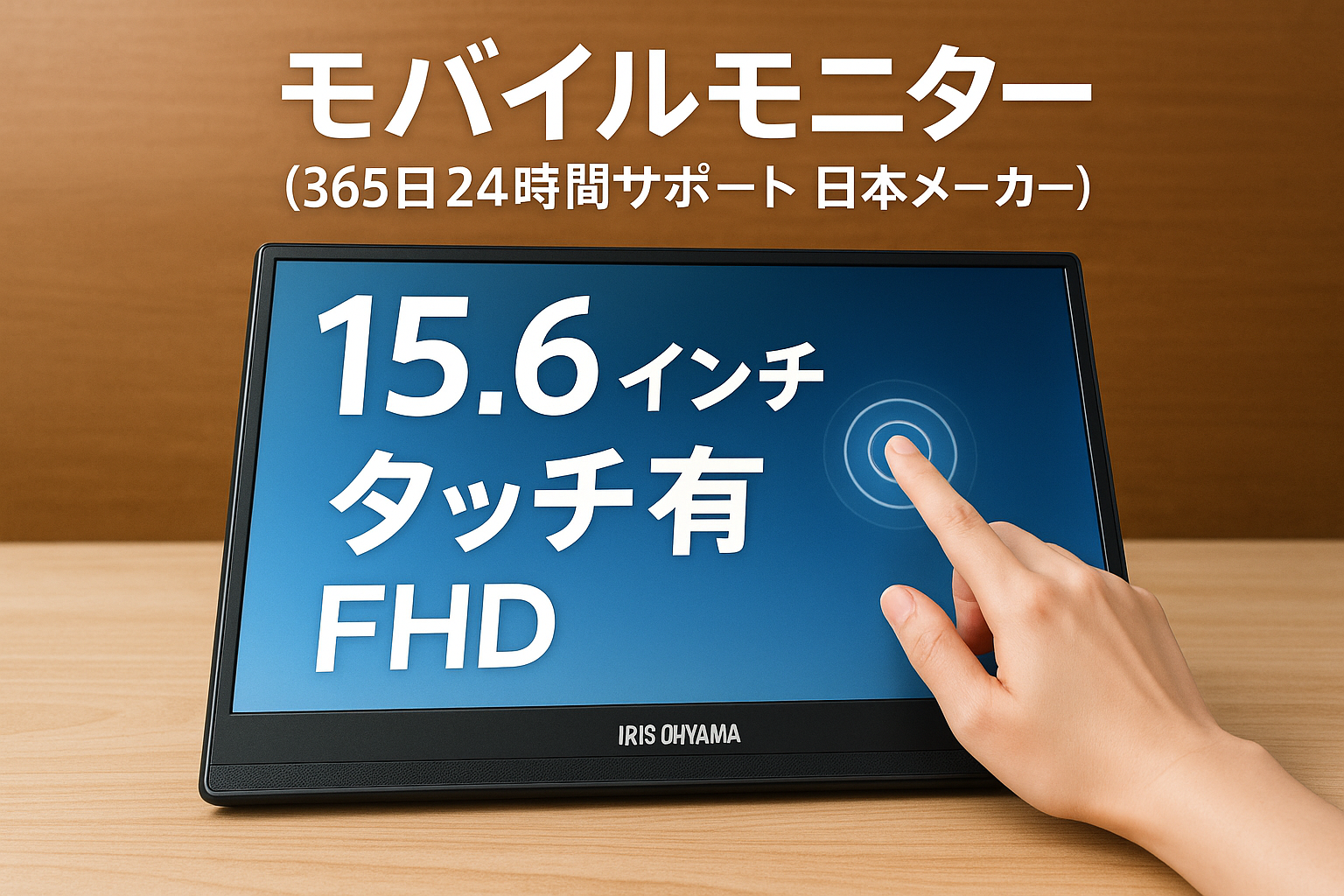 アイリスオーヤマ モバイルモニター 15.6inch タッチ有 FHD スピーカー内蔵 (365日24時間サポート 日本メーカー) DP-FF-164U-B