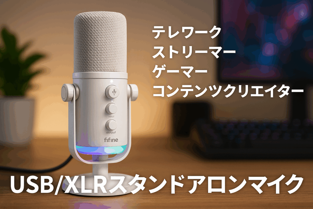 FIFINE USB/XLRスタンドアロンマイク テレワーク ストリーマー ゲーマー コンテンツクリエイター向け 単一指向性 ダイナミックマイク PC/PS4/PS5/サウンドカード/ミキサー/オーディオインターフェース対応可能 ミュートボタン RGBイルミネーションスイッチ 入力/出力音量調節 ヘッドフォン端子付き 白 AmpliGame AM8W