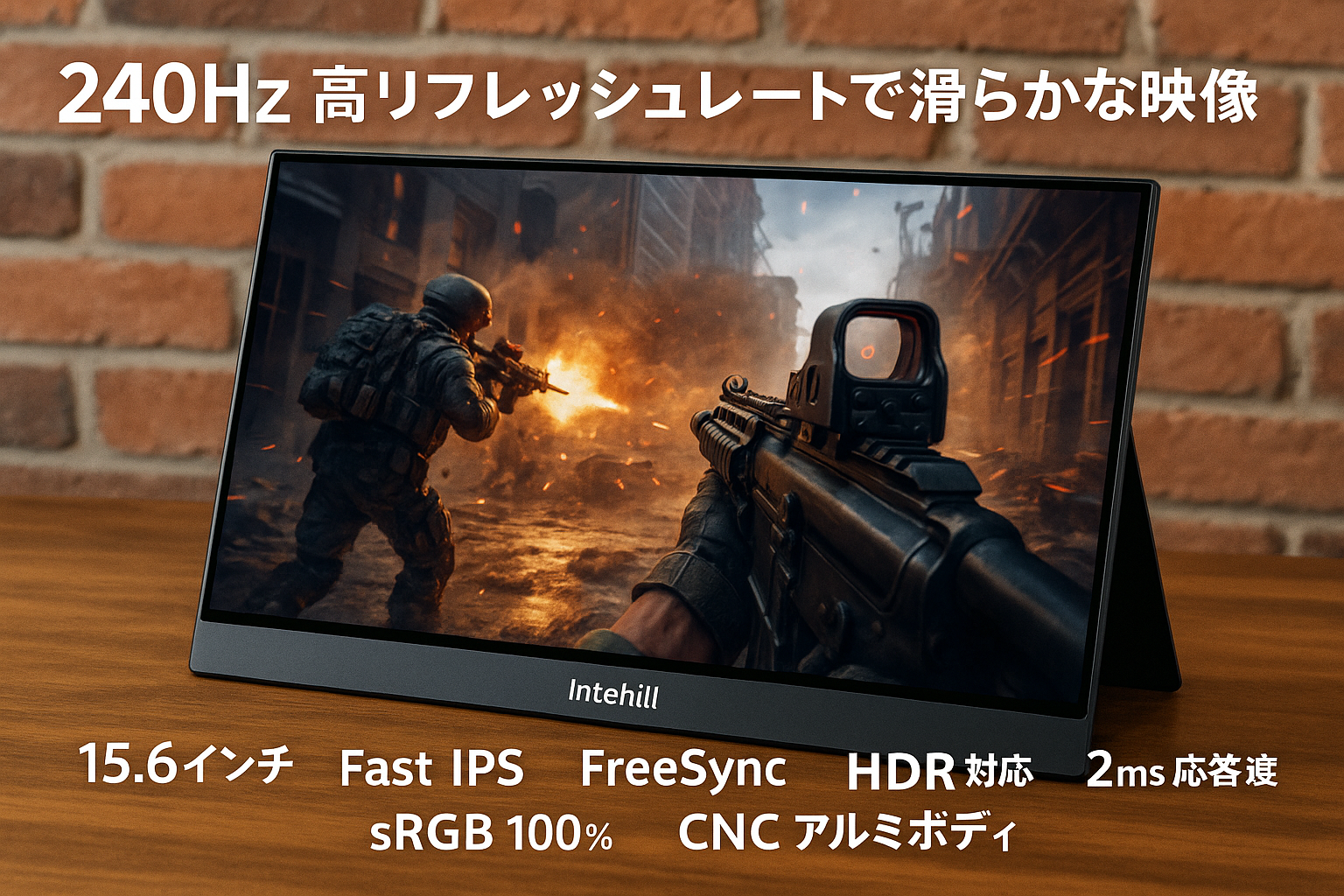 Intehill モバイルモニター 240Hz 15.6インチ Fast IPS・FreeSync・HDR対応 2ms応答速度・sRGB 100%・CNCアルミボディ採用 USB-C & HDMIポート搭載 軽量 薄型 モバイルディスプレイは、ゲーミング用やビデオ編集、映画鑑賞、デザイン作業に最適 さらに多機能（Intehill F15ND)