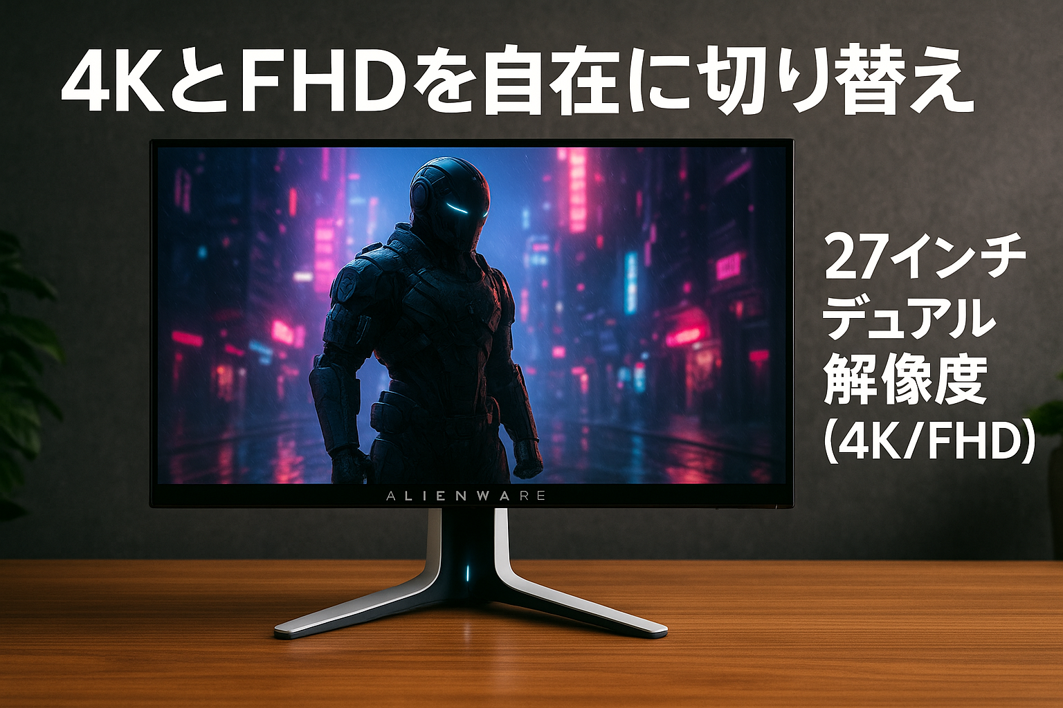 Dell AW2725QF-A 27インチ デュアル解像度(4K/FHD) Alienware ゲーミングモニター(5年間無輝点保証/4K,FHD/IPS,非光沢/DP1.4x1,HDMI2.1x2/DCI-P3 95%/縦横回転,高さ調整/0.5ms,360Hz(FHD),180Hz(4K),G-SYNC Compatible,DisplayHDR 600)