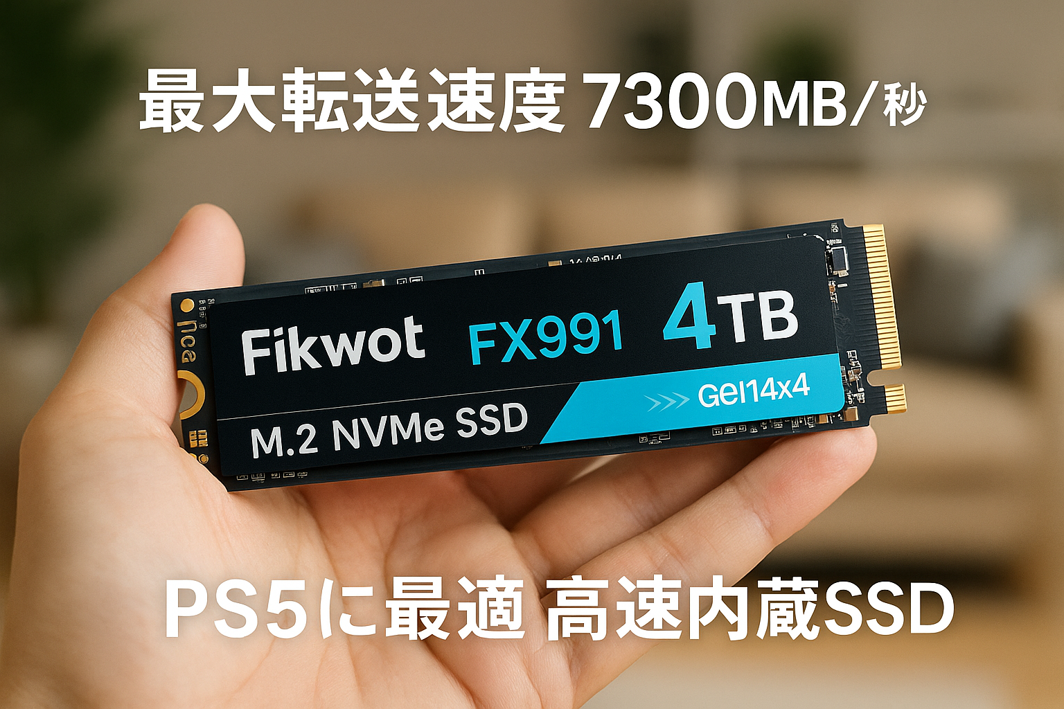 Fikwot FX991 4TB M.2 SSD PCIe Gen4x4 最大転送速度 7300MB/秒(R:7300MB/s W:6200MB/s) NVMe SSD M.2 2280 新型PS5 / PS5動作確認済み 高耐久 3D NAND QLC 内蔵SSD メーカー5年保証