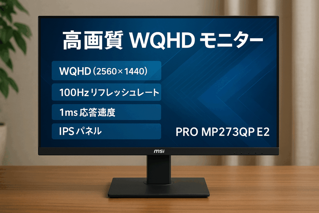 MSI モニター PRO MP273QP E2 27インチ/WQHD/IPSパネル/100Hz/1ms/ミニPC搭載可能/スピーカー/ハードウェアブルーライトカット/アンチフリッカー/VESA対応/ピボット・角度・高さ調整/メーカー3年保証