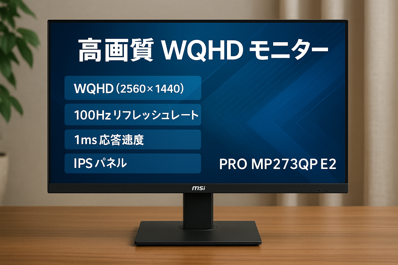 MSI モニター PRO MP273QP E2 27インチ/WQHD/IPSパネル/100Hz/1ms/ミニPC搭載可能/スピーカー/ハードウェアブルーライトカット/アンチフリッカー/VESA対応/ピボット・角度・高さ調整/メーカー3年保証