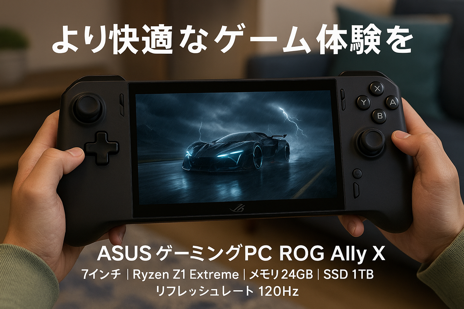 ASUS ゲーミングPC ROG Ally X RC72LA 7インチ Ryzen Z1 Extreme メモリ 24GB SSD 1TB リフレッシュレート120Hz Windows11 ポータブル 重量678g ブラック RC72LA-Z1E24G1T