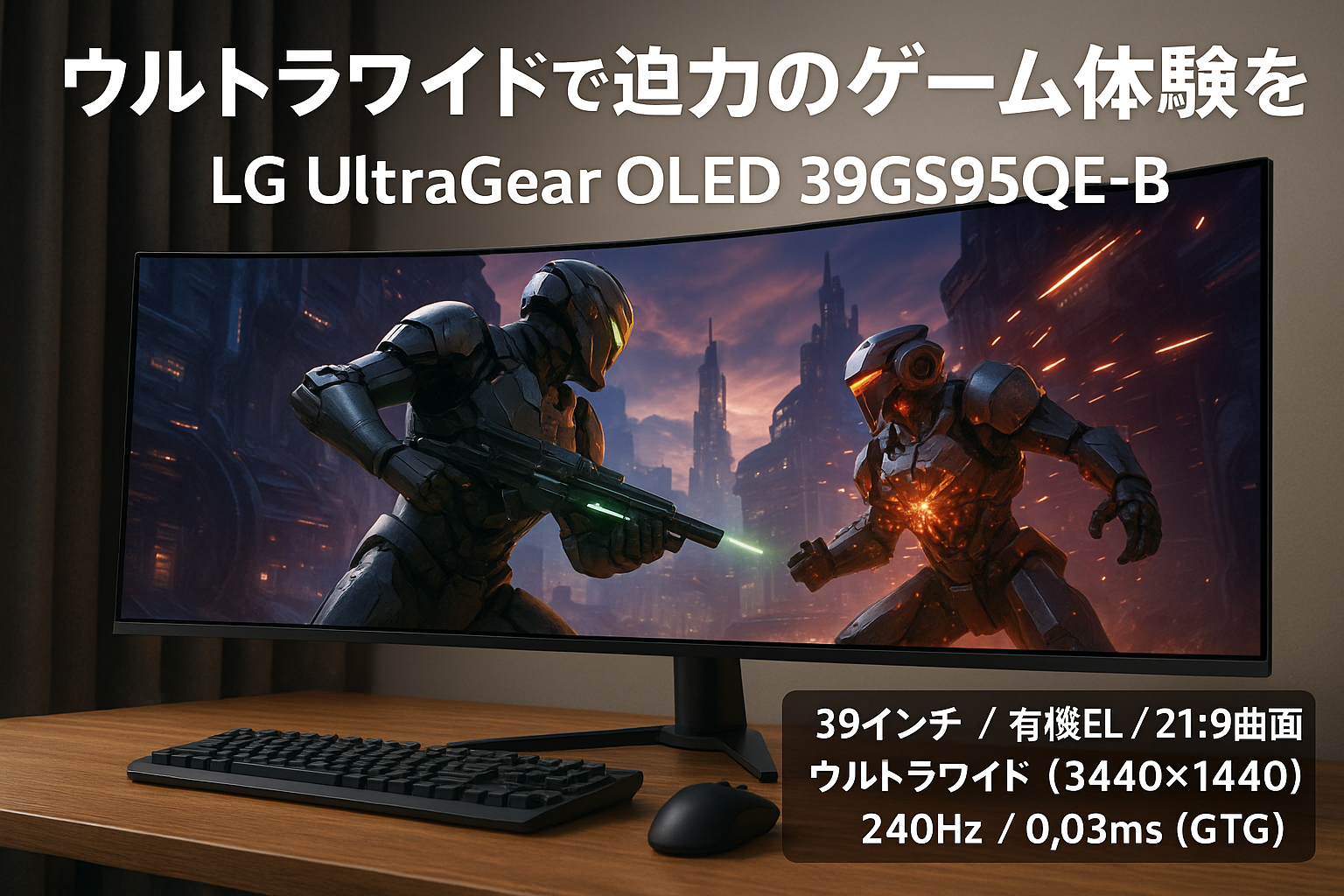 LG ゲーミング モニター UltraGear OLED 39GS95QE-B 39インチ/有機EL/21:9 曲面 ウルトラワイド(3440×1440)/240Hz/0.03ms(GTG)/VESA ClearMR 13000/DisplayHDR TRUE BLACK 400/DCI-P3 98.5%/PIP､PBP(2PBP)