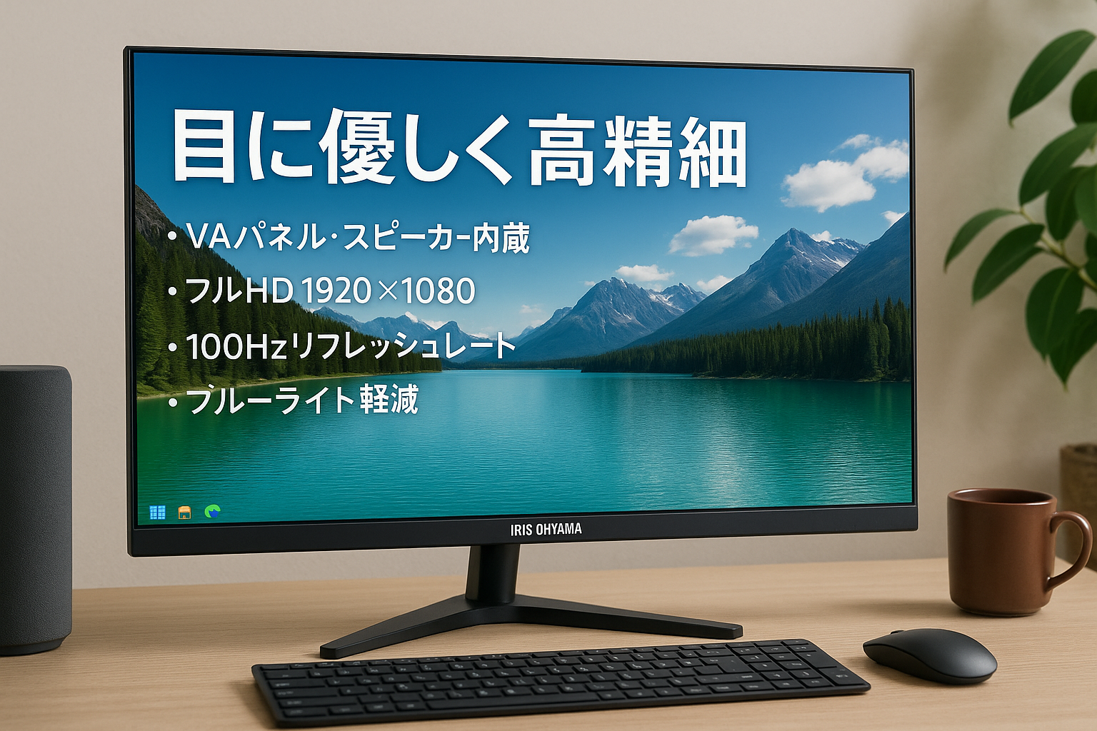 アイリスオーヤマ モニター 21インチ スピーカー内蔵 VAパネル HDMI VGA 角度調整可能 FHD 1920x1080 100Hz 20ms ブルーライト軽減 フレームレス VESA対応 DT-GF213R-B