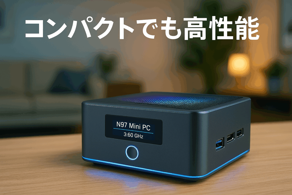 ミニpc N97 mini pc 2024最新型 動作軽い最大3.6GHz 小型pc 16GB DDR4 512GB M.2 SSD 4C 4T WIFI 6 BT5.2 4K@60Hz静音 高速熱放散 USB3.0×2/HDMI2.0×2 ミニpc windows11 対応 有線LAN LCDスクリーン 雰囲気照明機能付き