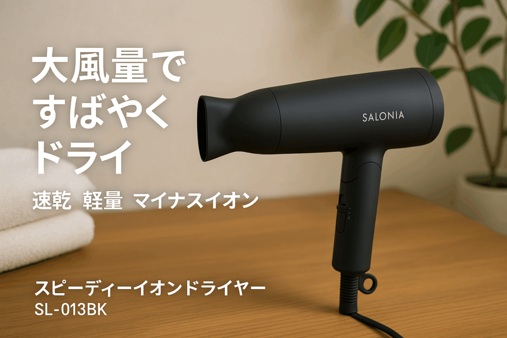 SALONIA サロニア スピーディーイオン ドライヤー 大風量 速乾 軽量 マイナスイオン ヘアドライヤー SL-013BK ブラック