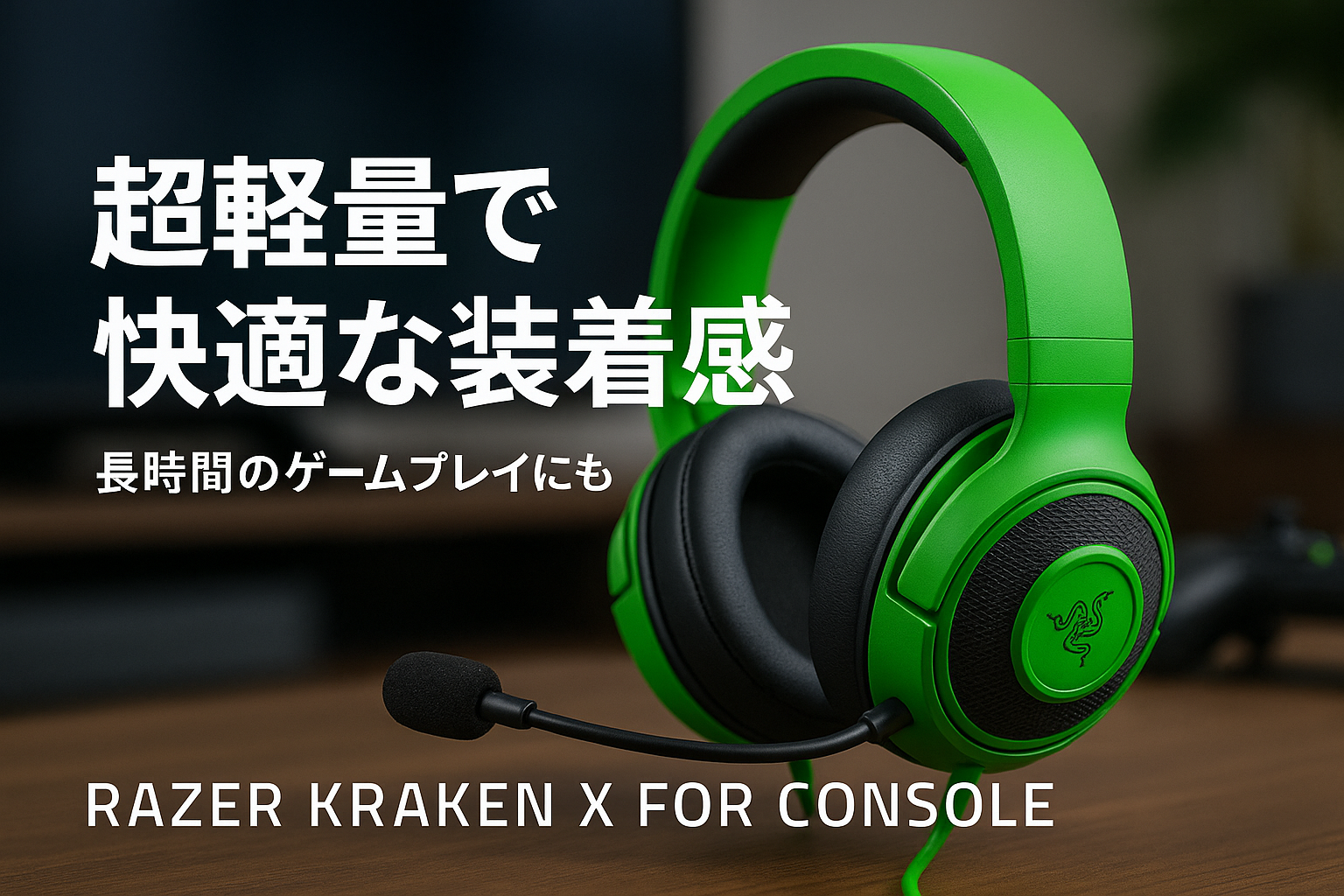Razer レイザー Kraken X for Console Green 超軽量で頭にフィットしやすく、何時間でも快適にゲームプレイが可能な ゲーミングヘッドセット カーディオイドマイク 40mm ドライバー 3.5mm PC Mac PS5 Switch Xbox One Xbox Series X|S スマホ クラーケン エックス フォー コンソール グリーン
