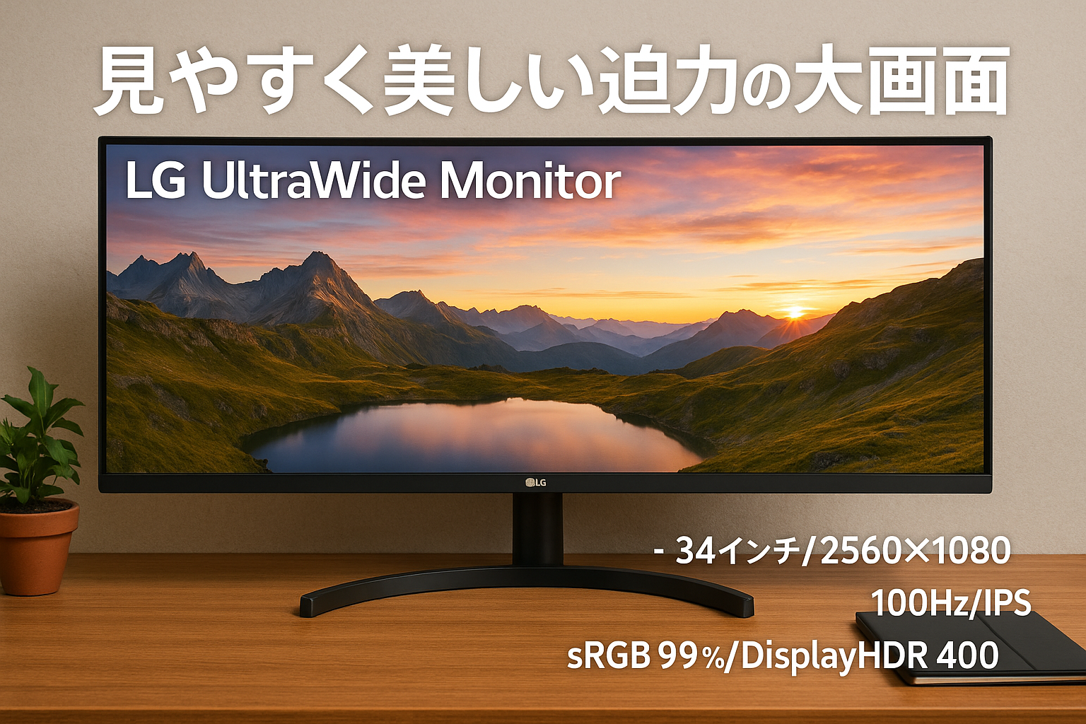 LG ウルトラワイドモニター 平面 UltraWide Monitor 34WQ500-B 34インチ/2560×1080/100Hz/IPS/sRGB 99%/DisplayHDR 400/アンチグレア/HDMI/DisplayPort/VRR(FreeSync)/3年安心・無輝点保証/34WP500B 34WP550B 後継機