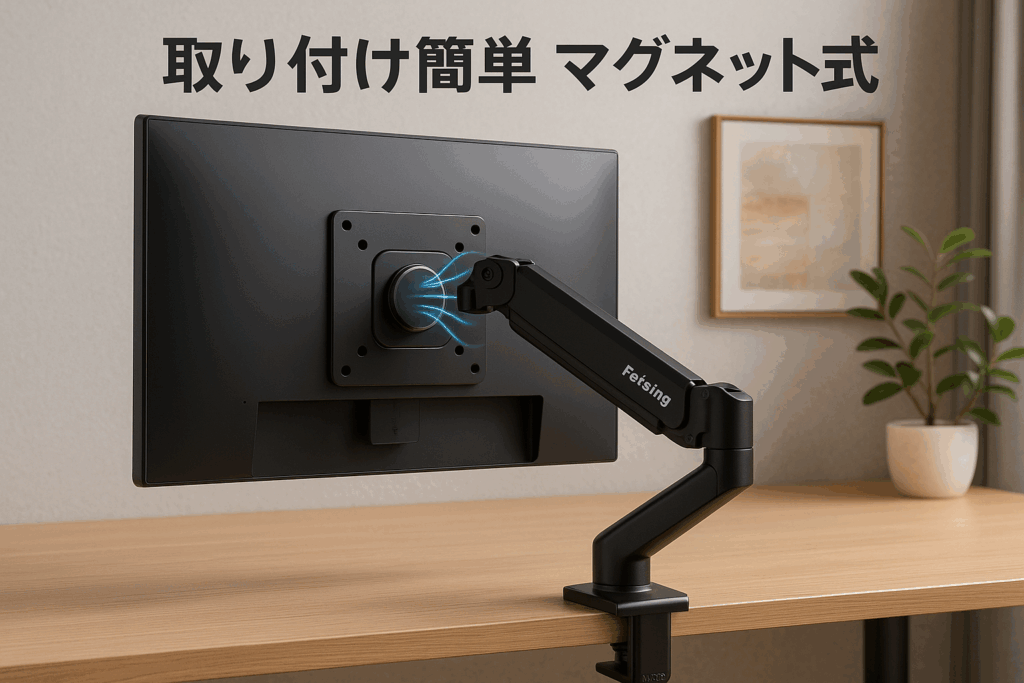 マグネット 磁石 VESA モニターマウント - 10" 10.1 10.5 11 11.6 12 12.5 13.3 13.4 14 15.6 17 17.3 18 18.5 インチ モニター·アーム クランプ式 75x75mm VESAホルダー 360度回転 Magnetic Monitor Arm Feising FS07D