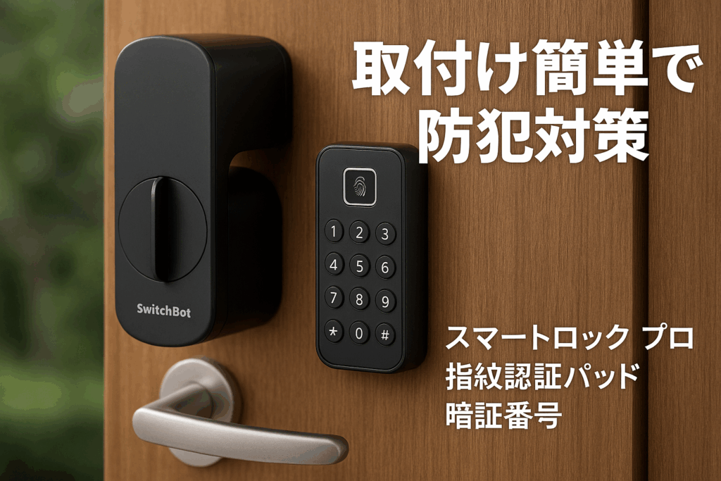 SwitchBot スマートロック プロ 指紋認証パッド 暗証番号 - スイッチボット 鍵 スマートキー オートロック ドアロック 玄関 スマートホーム Alexa Google Home Siriに対応 遠隔対応 工事不要 取付カンタン 防犯対策 後付け ブラック