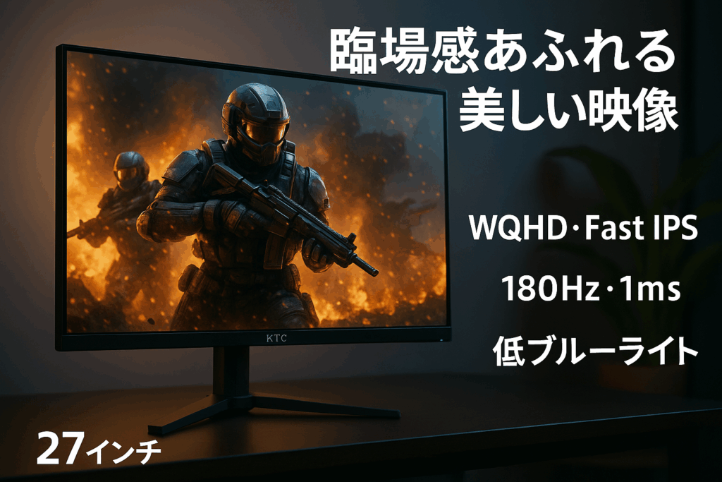 KTC 27インチモニターWQHD (2560x1440) Fast IPS 180Hz 1ms 124%sRGBゲーミングモニター低ブルーライトフリッカーフリーFreeSync & G-Sync対応高輝度300cd/m PS5対応HDMI×2 DP×2 3年保証H27T22C