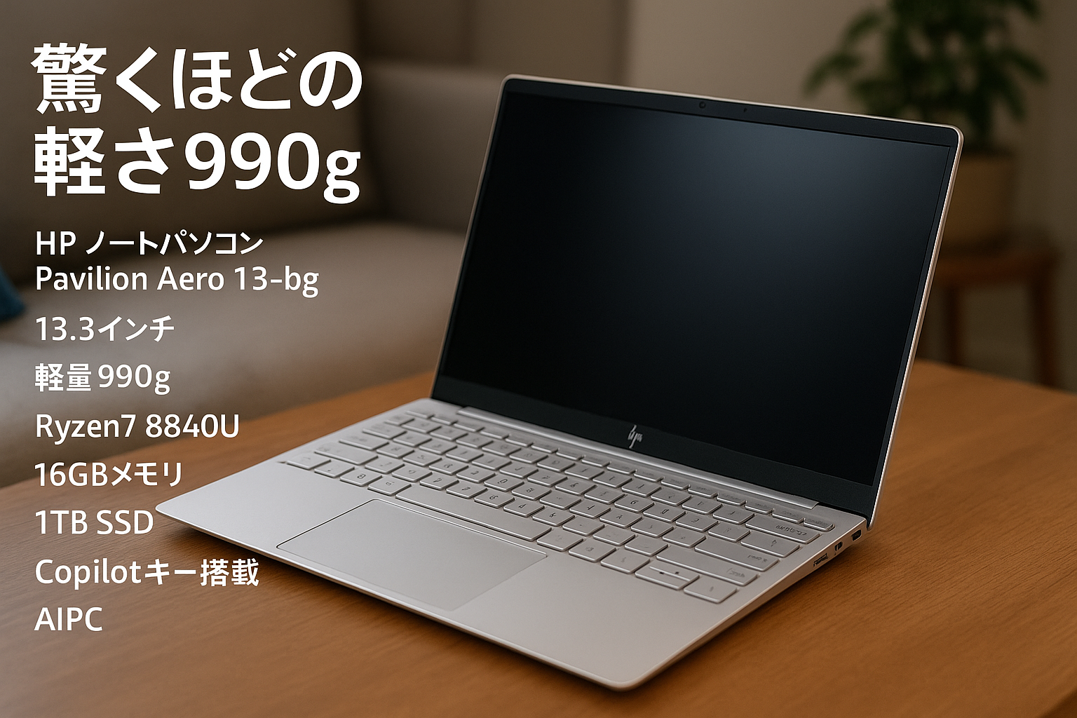HP ノートパソコン Pavilion Aero 13-bg 13.3インチ 軽量990g Ryzen7 8840U 16GBメモリ 1TB SSD Windows 11 Home ナチュラルシルバー Copilotキー搭載 AIPC (型番：A17XBPA-AAAA)