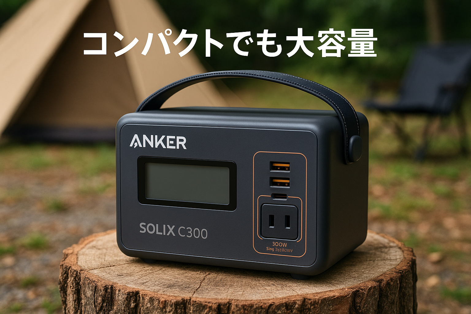 Anker Solix C300 Portable Power Station ポータブル電源 288Wh 小型軽量 1.1時間満充電 高出力AC(定格300W / 瞬間最大600W / SurgePad 500W, 3ポート) ストラップ付属 アプリ遠隔操作 リン酸鉄 蓄電池 ポータブルバッテリー ソーラーパネル対応 キャンプ アウトドア 車中泊 停電対策 防災 (ダークグレー)