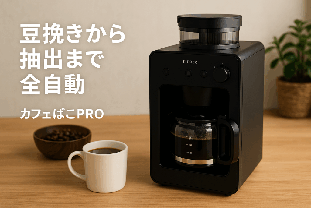 シロカ コーン式 全自動 コーヒーメーカー カフェばこPRO [ガラスサーバー/豆・粉対応/豆・水計量不要/ミル機能/挽き目無段階調節可能/最大6杯/タイマー予約機能/マグカップ直接抽出/ステンレスフィルター付き] CM-6C261(K) ブラック