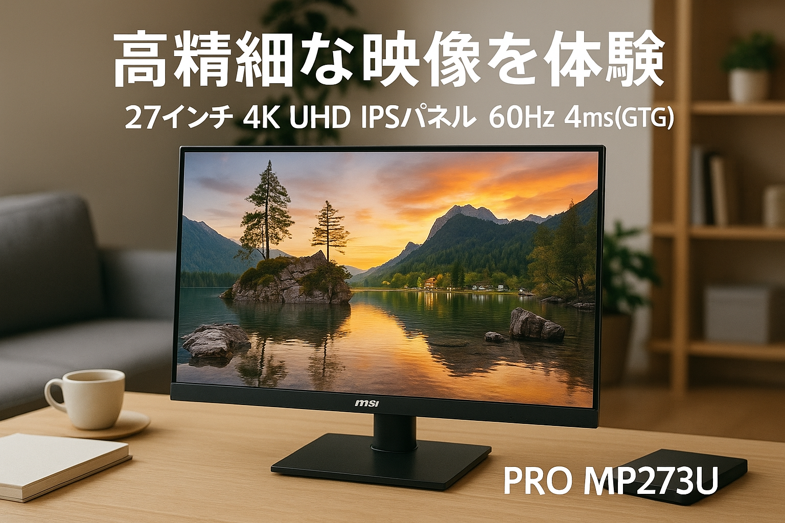MSI モニター PRO MP273U 27インチ/4K UHD/IPSパネル/60Hz/4ms(GTG)/スピーカー/HDR/HDMI 2.0b/DP1.4a/VESA対応/メーカー3年保証
