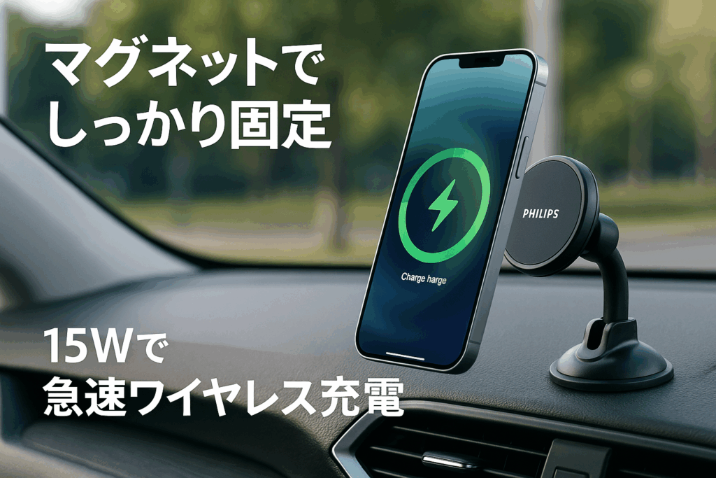 Philips (フィリップス) 車載スマホホルダー マグネット magsafeホルダー 15W急速充電 携帯ホルダー 自由調整 超強力吸着 片手操作 車用ホルダー 3M粘着テープ 繰り返し利用可能 カー用品 全機種対応 DLK2301Q