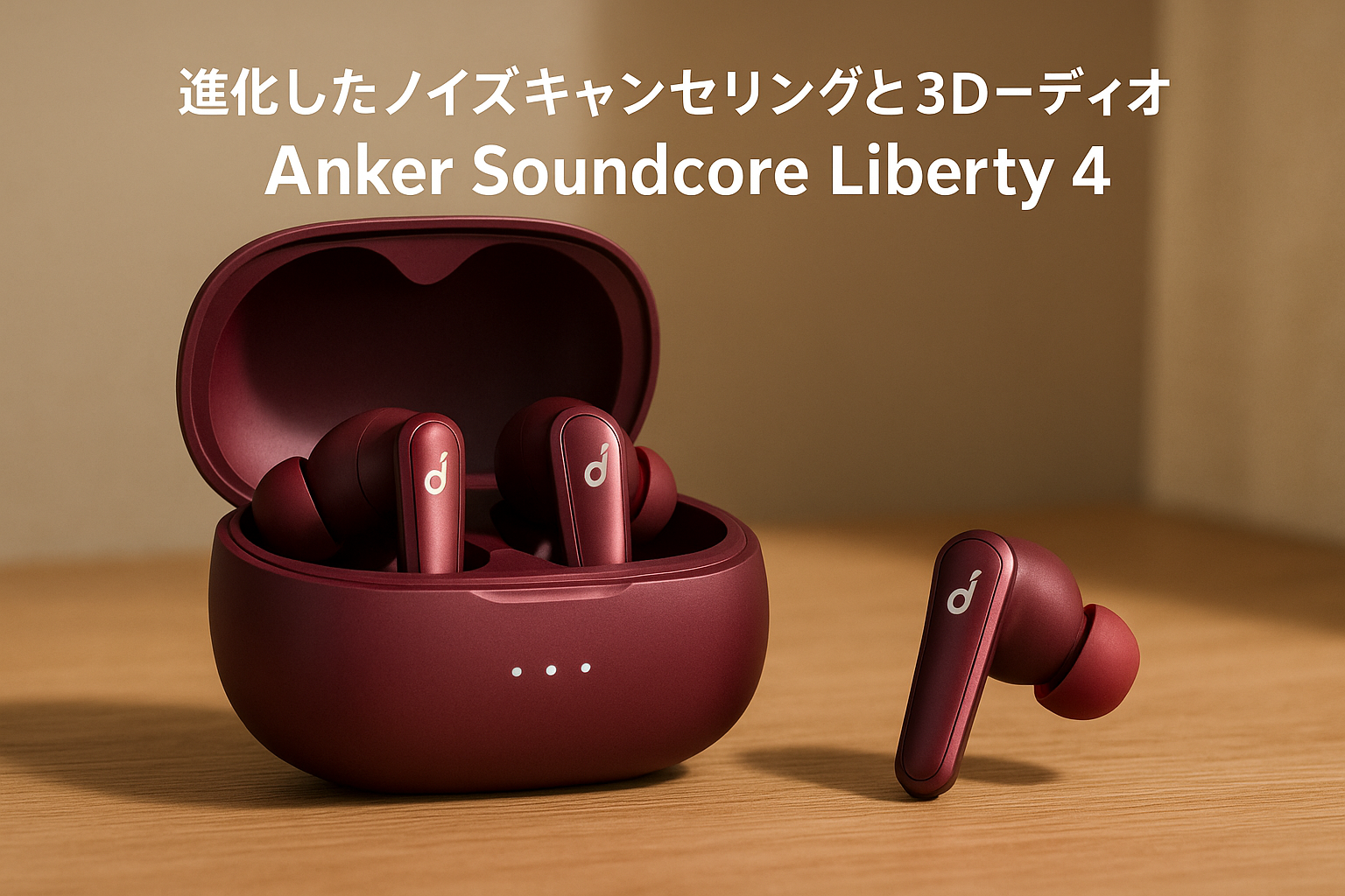 Anker Soundcore Liberty 4（ワイヤレスイヤホン Bluetooth 5.3）【完全ワイヤレスイヤホン/ウルトラノイズキャンセリング 2.0 / 3Dオーディオ / ワイヤレス充電/マルチポイント接続/外音取り込み / 最大28時間再生 / ハイレゾ / IPX4防水規格 / ヘルスモニタリング/PSE技術基準適合】ワインレッド