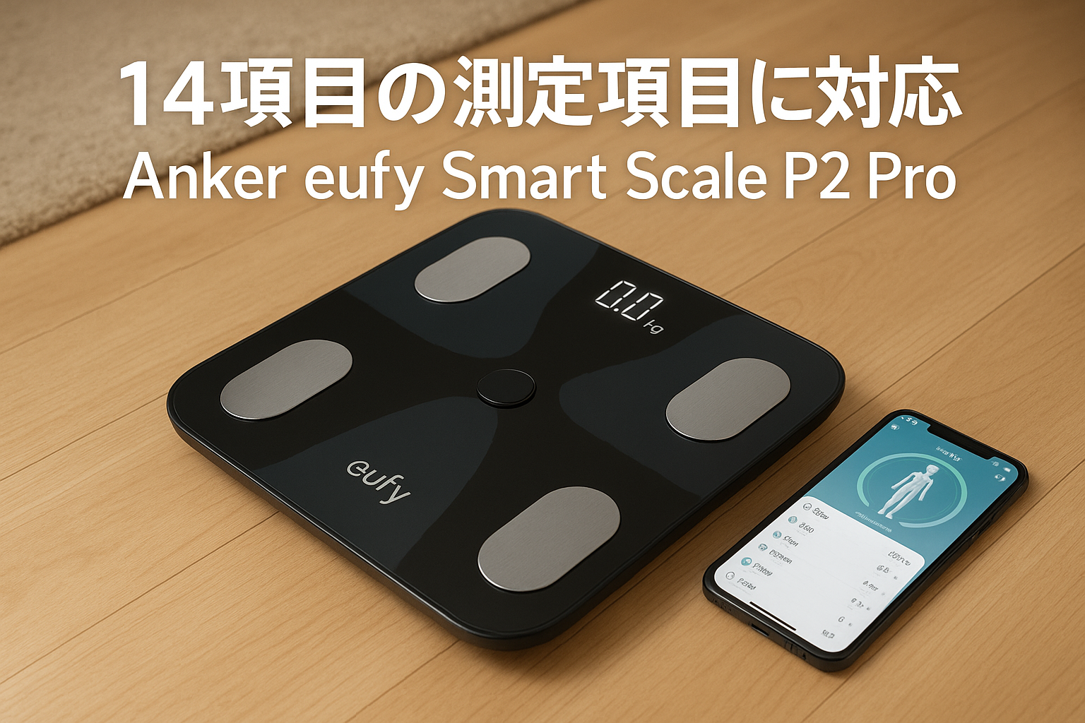 Anker Eufy (ユーフィ) Smart Scale P2 Pro（体重体組成計）【アプリ対応/Fitbit連携/体脂肪率/BMI/心拍数/筋肉量/基礎代謝量/水分量/体脂肪量/骨量/内臓脂肪/タンパク質/骨格筋量/皮下脂肪/体内年齢/ボディタイプ / 3Dモデル】ブラック
