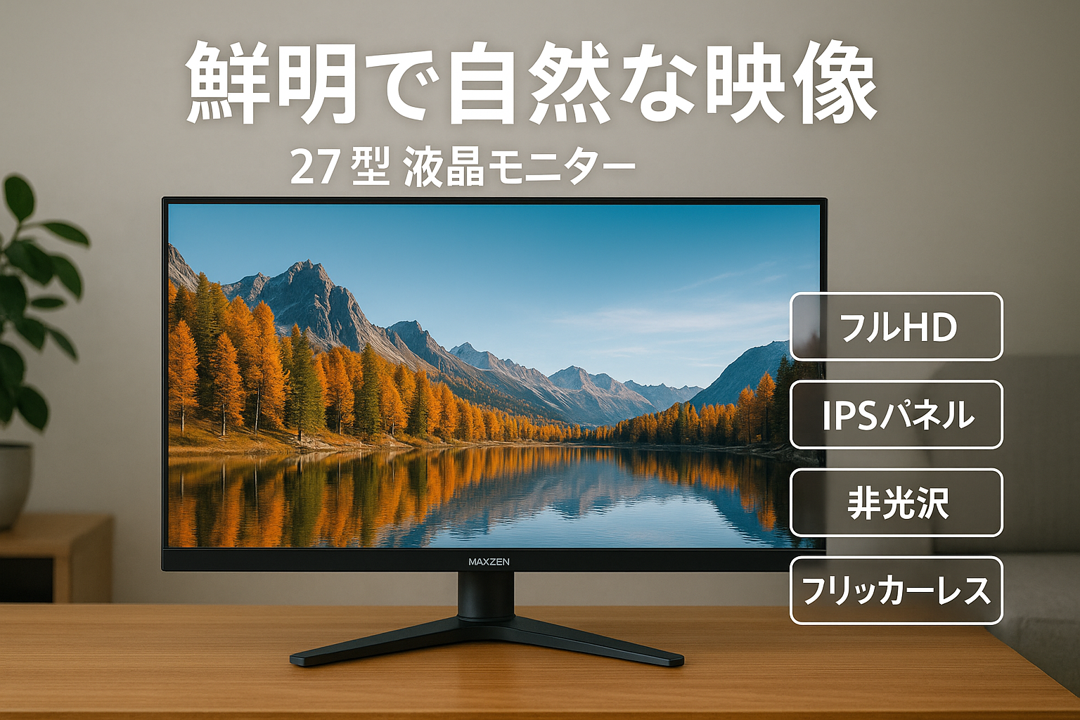 モニター 27型 液晶ディスプレイ ベゼル ディスプレイ 液晶モニター PCモニター 壁掛け フリッカーレス FreeSync 27インチ 角度調節 FullHD 映画 ブルーライトカット IPSパネル VESAフル HD FHD 非光沢 ノングレア MAXZEN JM27CH01マクスゼン